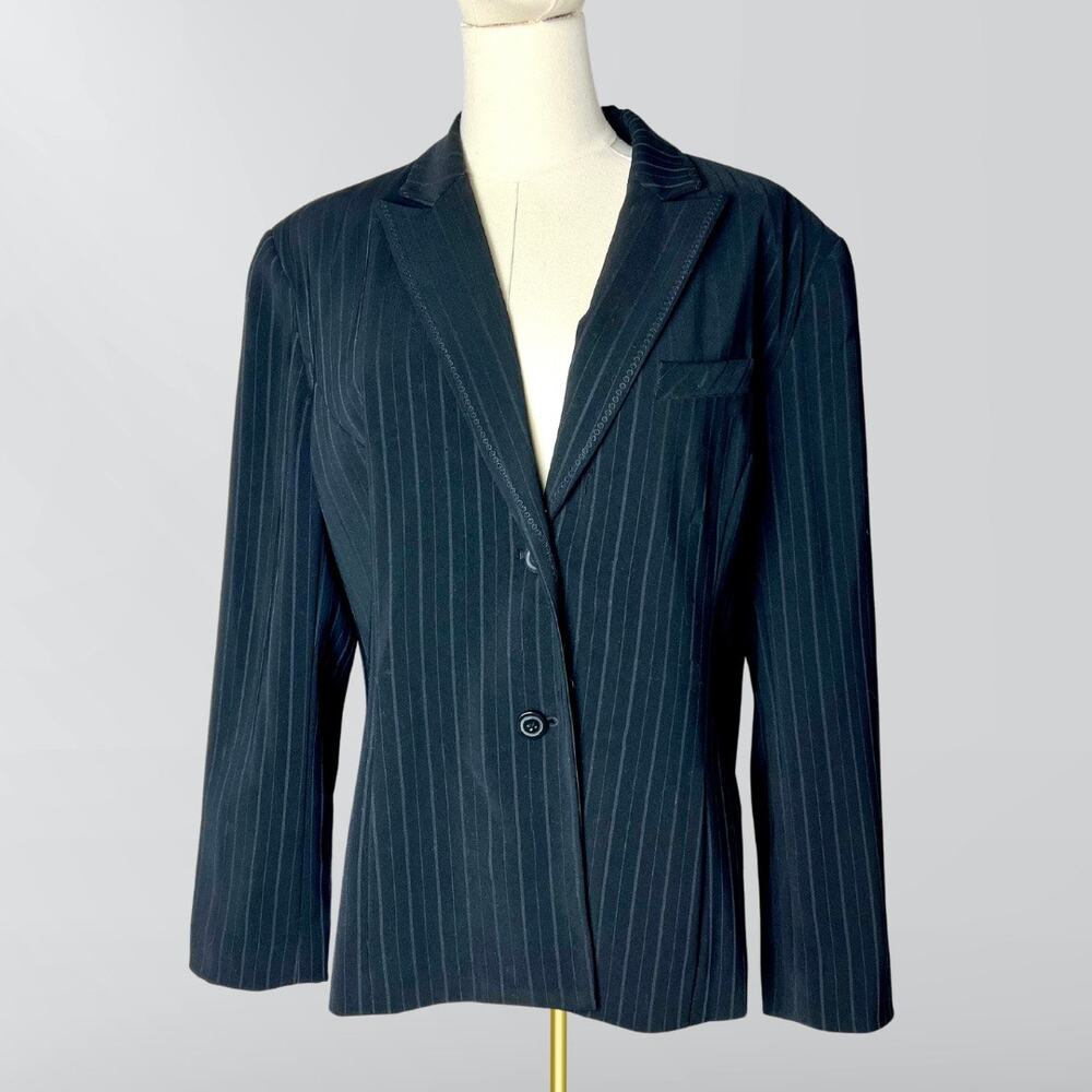 Vintage Norton Mcnaughton Petities Striped Pinstripe Black Blazer Jacket